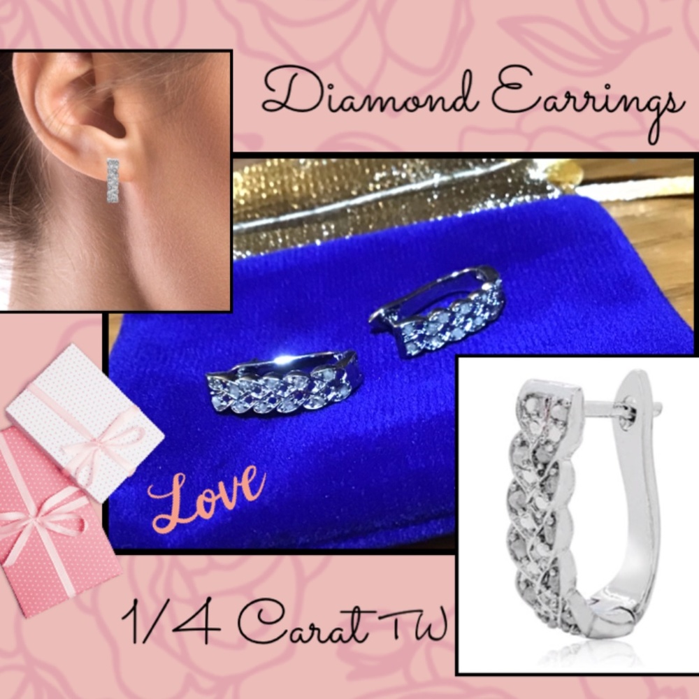 1/4 Carat Diamond Earrings Platinum Plated